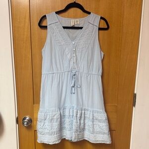 Joie Pale Blue Sleeveless Cotton Eyelet Tie-Waist Dress